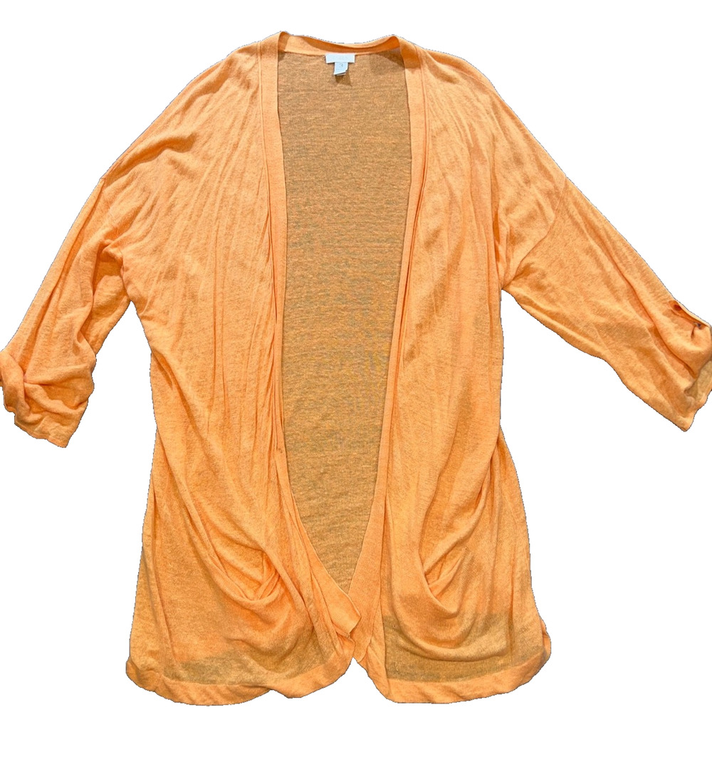 Chico’s Orange fall Cardigan lightweight Sweater Size 3 Cotton linen A010337
